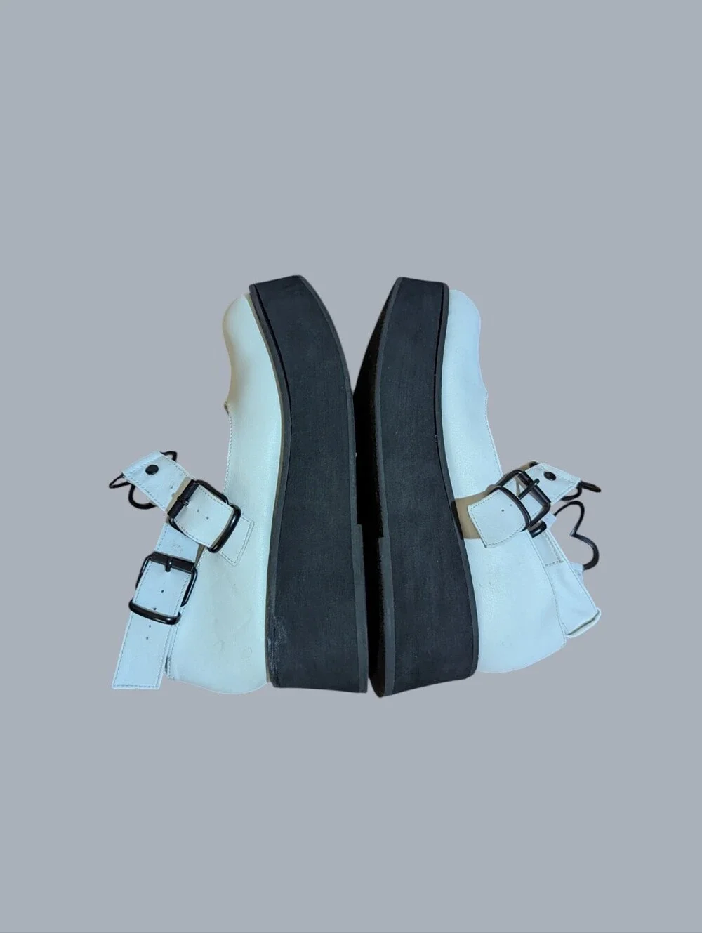 Goth Grunge Demonia Sprite White Black Platform Mary Jane Heart Buckle Shoes